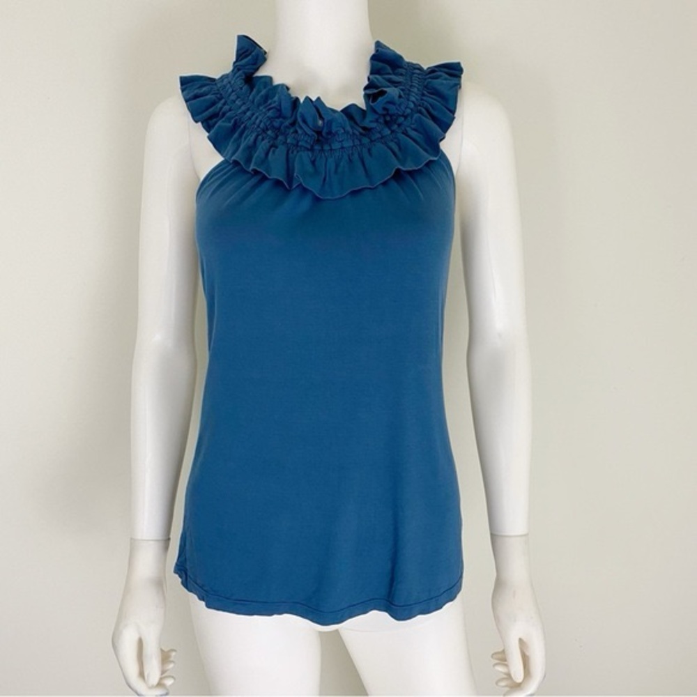 BCBGMaxAzria Teal Blue Off-Shoulder Ruffle Top